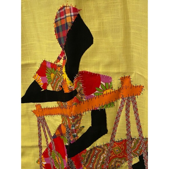 LA FOUGERE Signed HAITIAN Patchwork Applique Folk Art Flag Tapestry Fabric Decor - Picture 5 of 8